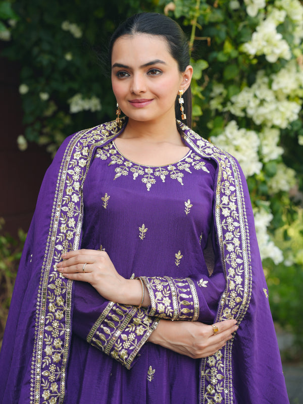 Chinon Gown with Heavy Sequence Embroidery