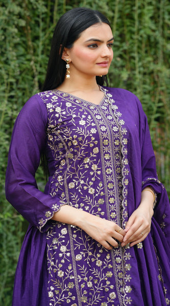 Chinon With Heavy Embroidery Work Suit