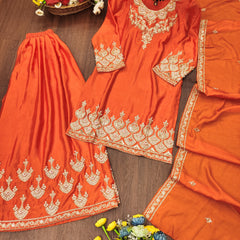 Embroidered Chinon Sharara Set
