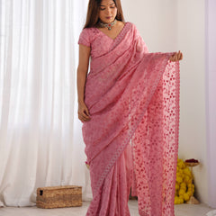 Peach Colour Pure Silky Crush Fabric Saree