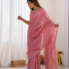 Peach Colour Pure Silky Crush Fabric Saree