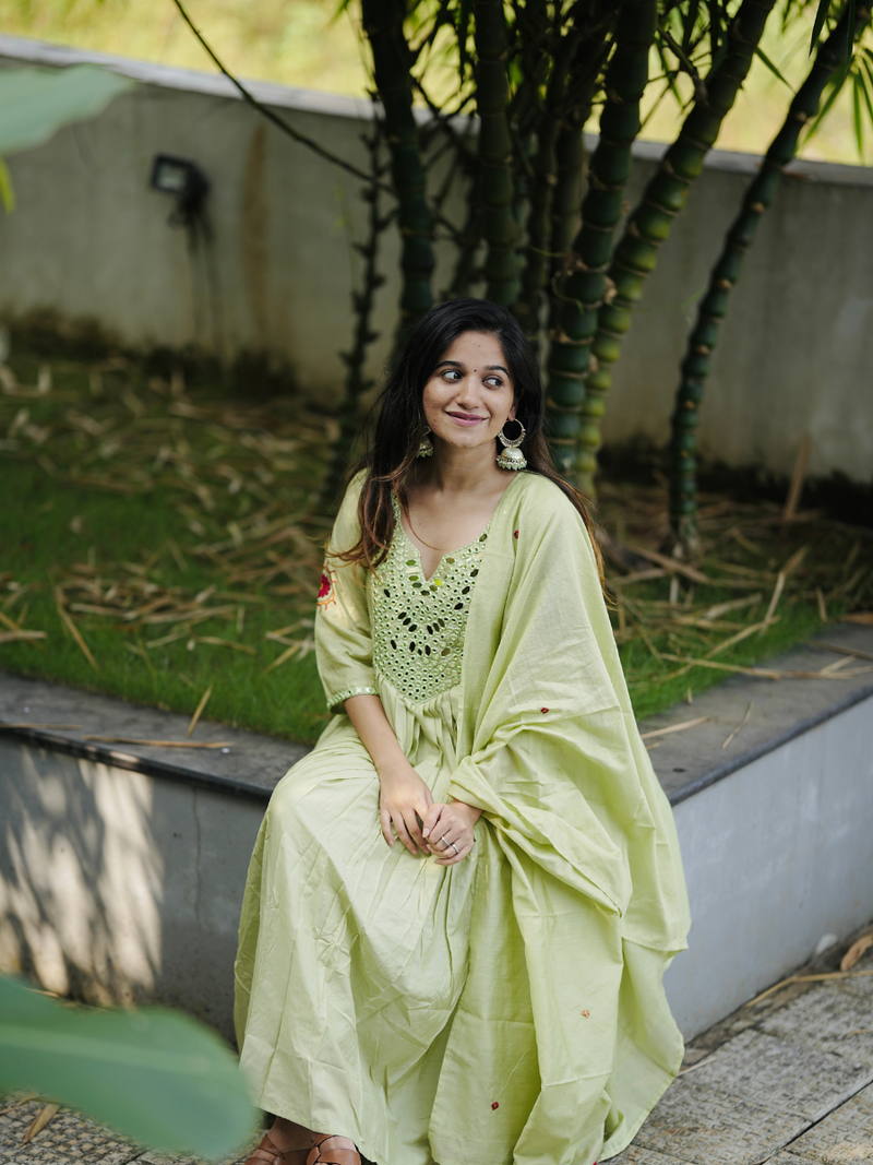 Chanderi Silk Suit Set With Real Mirror Style