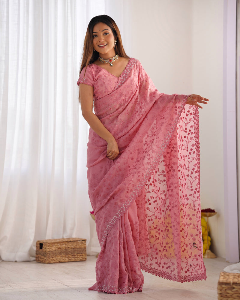 Peach Colour Pure Silky Crush Fabric Saree