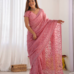 Peach Colour Pure Silky Crush Fabric Saree