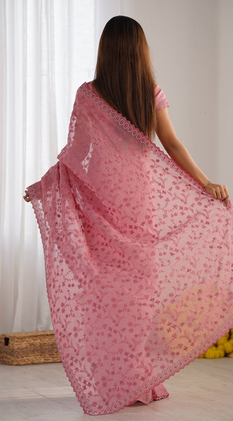 Peach Colour Pure Silky Crush Fabric Saree