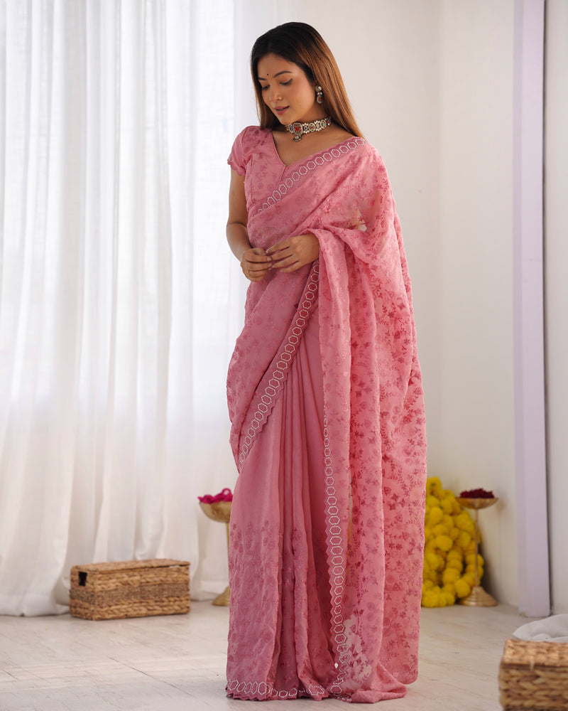 Peach Colour Pure Silky Crush Fabric Saree