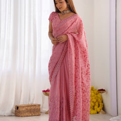 Peach Colour Pure Silky Crush Fabric Saree