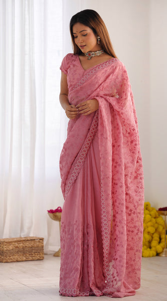 Peach Colour Pure Silky Crush Fabric Saree