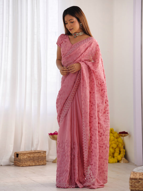 Peach Colour Pure Silky Crush Fabric Saree