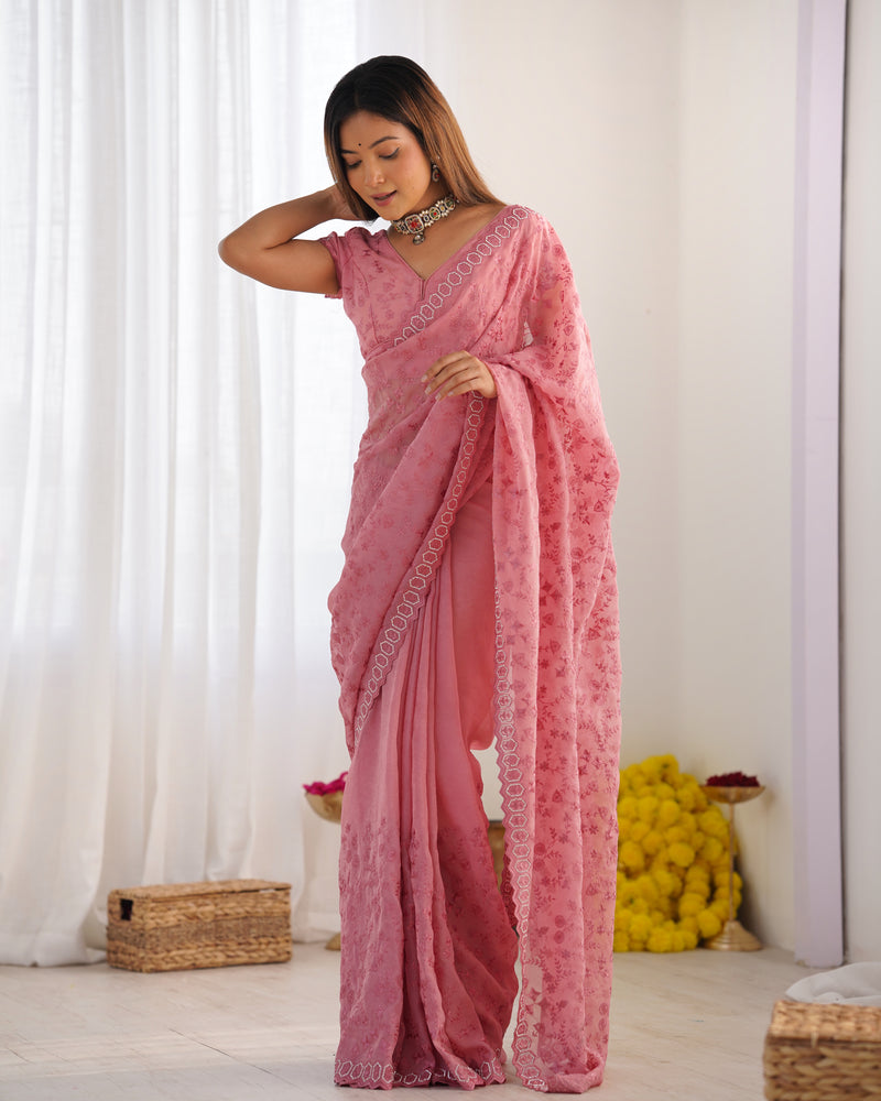 Peach Colour Pure Silky Crush Fabric Saree