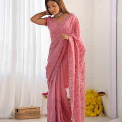 Peach Colour Pure Silky Crush Fabric Saree