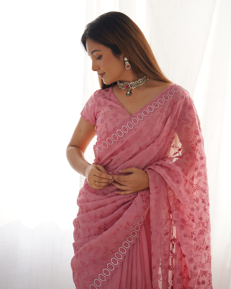 Peach Colour Pure Silky Crush Fabric Saree
