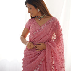 Peach Colour Pure Silky Crush Fabric Saree