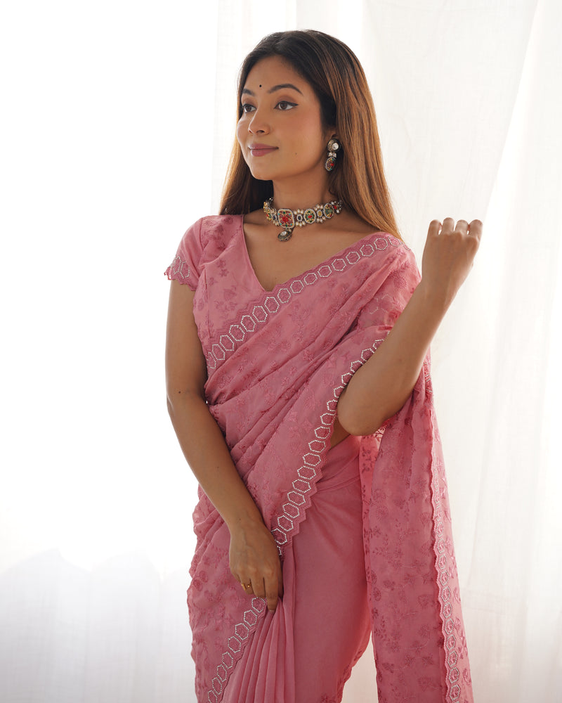 Peach Colour Pure Silky Crush Fabric Saree