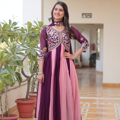 Dual-Tone Georgette Floral Embroidered Lehenga
