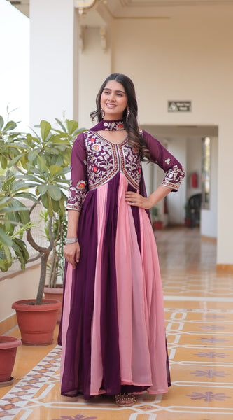 Dual-Tone Georgette Floral Embroidered Lehenga