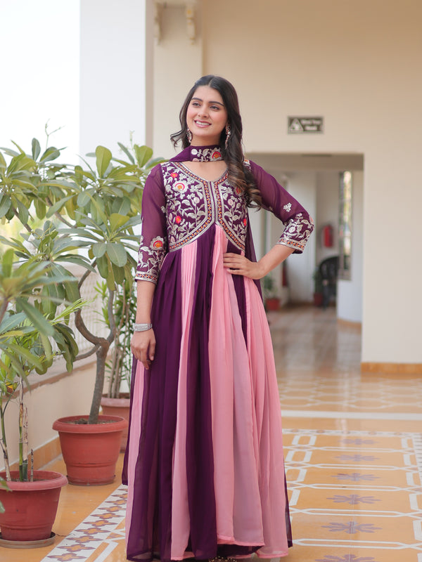Dual-Tone Georgette Floral Embroidered Lehenga