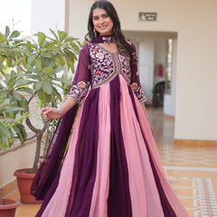 Dual-Tone Georgette Floral Embroidered Lehenga