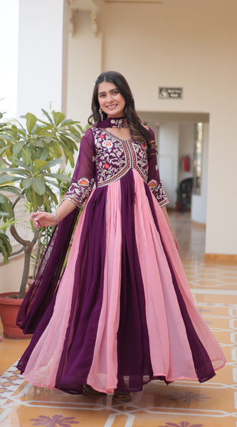 Dual-Tone Georgette Floral Embroidered Lehenga