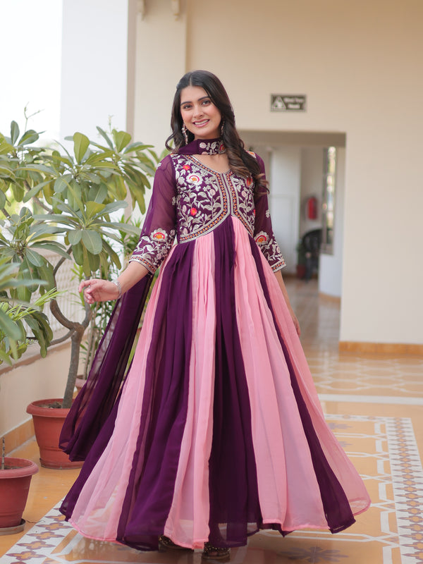 Dual-Tone Georgette Floral Embroidered Lehenga