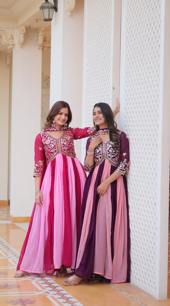 Dual-Tone Georgette Floral Embroidered Lehenga