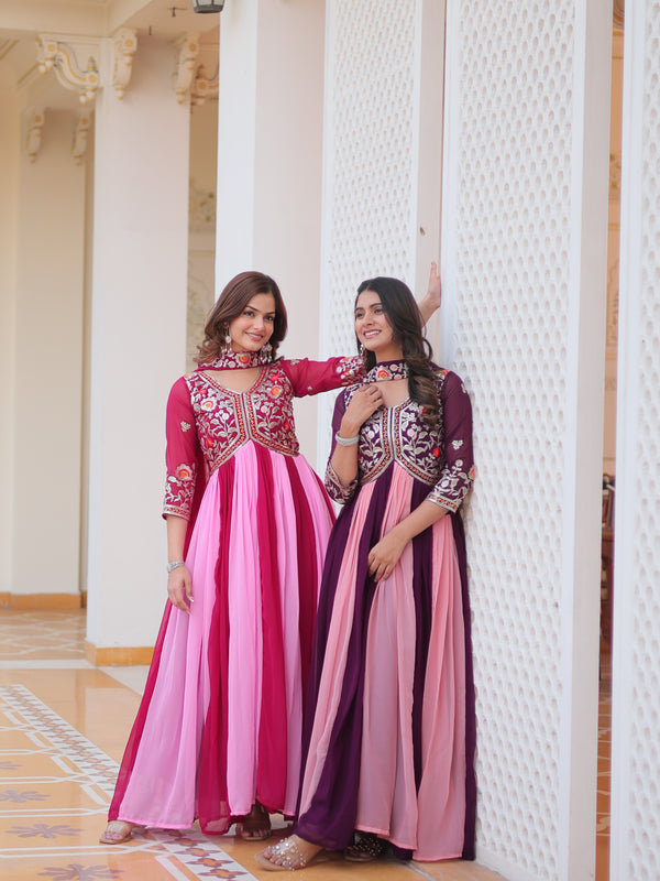 Dual-Tone Georgette Floral Embroidered Lehenga