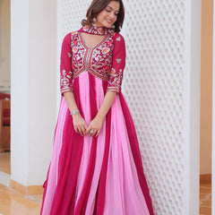 Dual-Tone Georgette Floral Embroidered Lehenga
