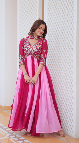 Dual-Tone Georgette Floral Embroidered Lehenga