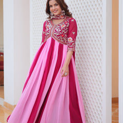 Dual-Tone Georgette Floral Embroidered Lehenga