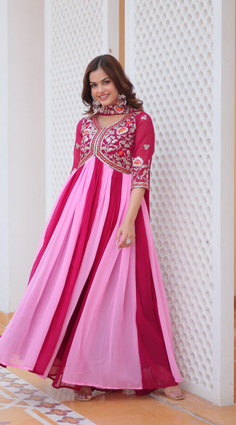Dual-Tone Georgette Floral Embroidered Lehenga