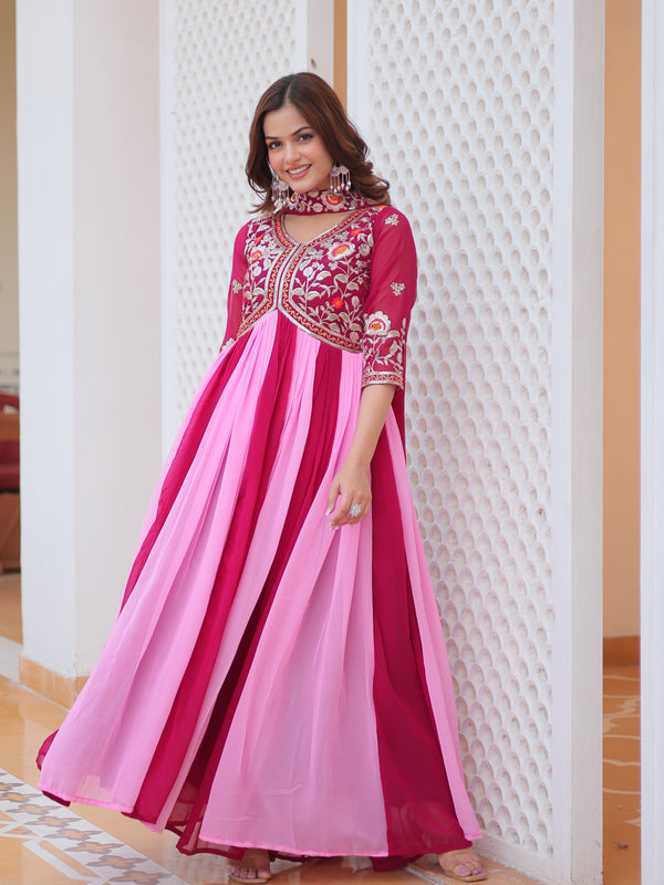 Dual-Tone Georgette Floral Embroidered Lehenga