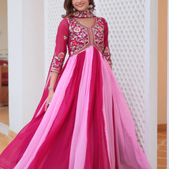 Dual-Tone Georgette Floral Embroidered Lehenga