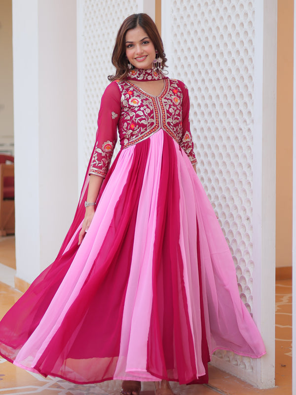 Dual-Tone Georgette Floral Embroidered Lehenga