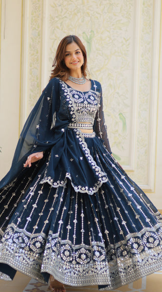 Mirror Embroidered Georgette Lehenga