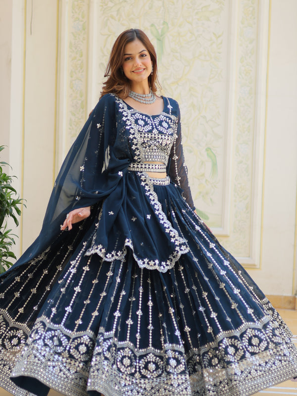 Mirror Embroidered Georgette Lehenga