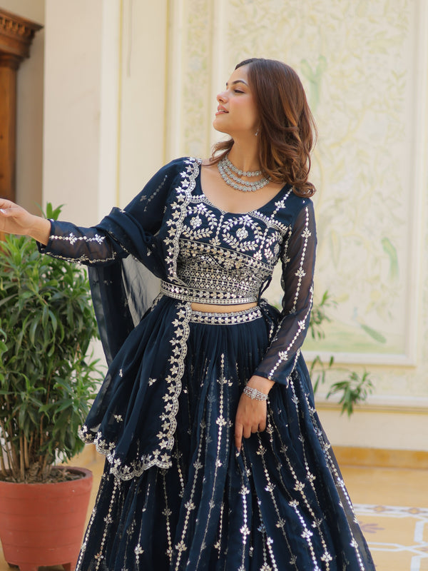 Mirror Embroidered Georgette Lehenga