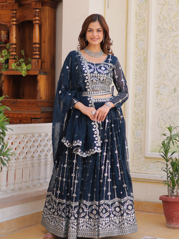 Mirror Embroidered Georgette Lehenga
