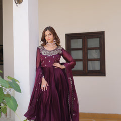 Silk Embroidered Anarkali Set with Dupatta