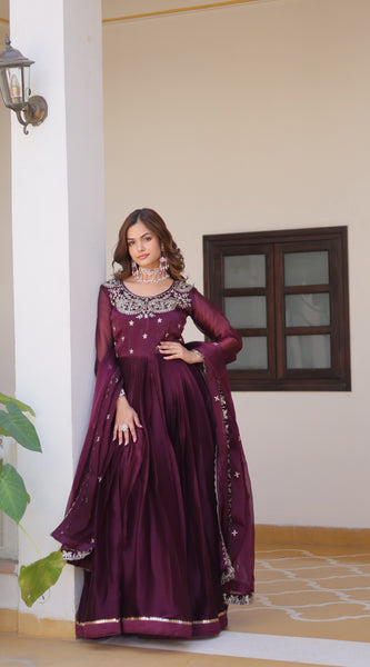 Silk Embroidered Anarkali Set with Dupatta