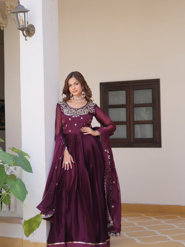 Silk Embroidered Anarkali Set with Dupatta
