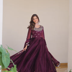 Silk Embroidered Anarkali Set with Dupatta