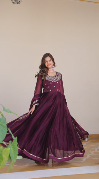 Silk Embroidered Anarkali Set with Dupatta