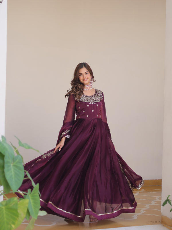 Silk Embroidered Anarkali Set with Dupatta