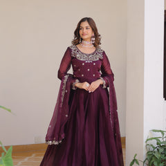 Silk Embroidered Anarkali Set with Dupatta