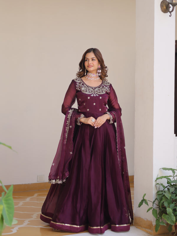 Silk Embroidered Anarkali Set with Dupatta