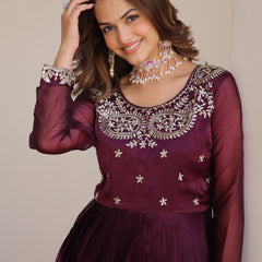 Silk Embroidered Anarkali Set with Dupatta
