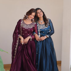 Silk Embroidered Anarkali Set with Dupatta