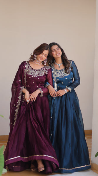Silk Embroidered Anarkali Set with Dupatta