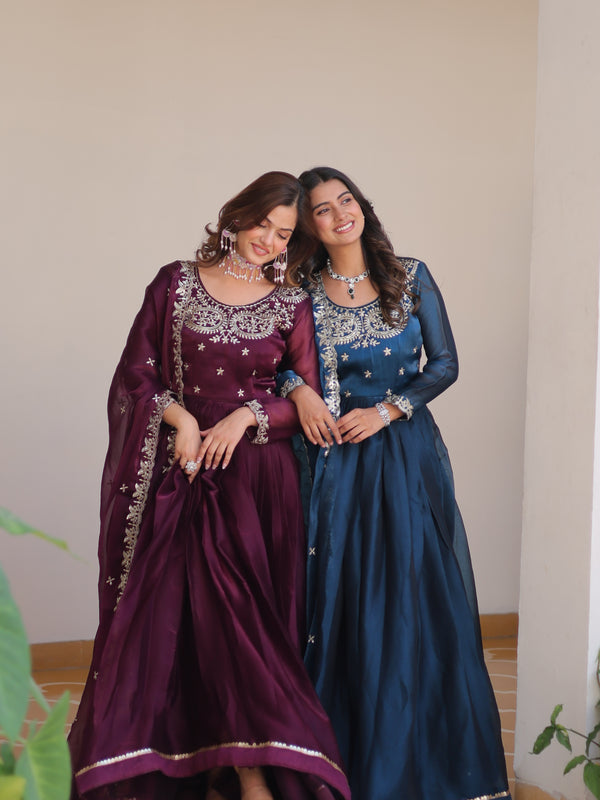 Silk Embroidered Anarkali Set with Dupatta