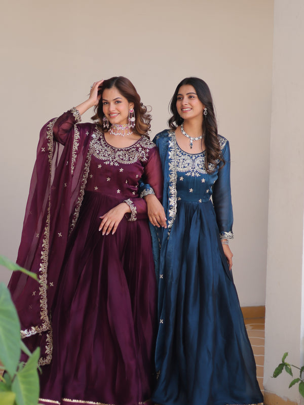 Silk Embroidered Anarkali Set with Dupatta